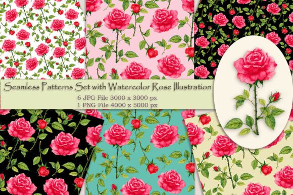 Download Seamless Patterns with Rose Illustration - Premium Bundle