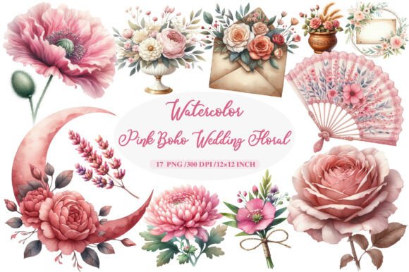 Download Pink Boho Wedding Floral Clipart - Wedding floral clipart Collection